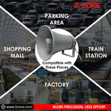 5 CORE Paging PA Horn Weatherproof 9 Inch Indoor Outdoor 20 Watt RMS 200W PMPO 8 Ohm Loud Speaker Alarm Siren Grey - UHC 150