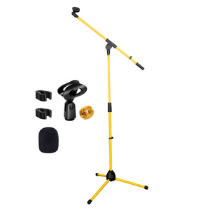 5 Core Mic Stand Collapsible Height Adjustable Up to 6ft Metal Microphone Tripod Stands w Boom Arm Para Microfono for Singing Karaoke Speech Stage Recording - MS 080 YLW