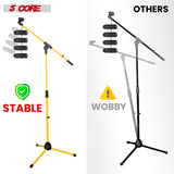 5 Core Mic Stand Collapsible Height Adjustable Up to 6ft Metal Microphone Tripod Stands w Boom Arm Para Microfono for Singing Karaoke Speech Stage Recording - MS 080 YLW