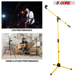 5 Core Mic Stand Collapsible Height Adjustable Up to 6ft Metal Microphone Tripod Stands w Boom Arm Para Microfono for Singing Karaoke Speech Stage Recording - MS 080 YLW