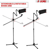 5 Core Microphone Stand + Phone Holder Floor Boom Mic Stand Gooseneck + Tablet Holder Collapsible Adjustable Tripod Mic Stand w Two Mic Clips + Carry Bag for Singing Karaoke Studio Parties MS MOB