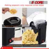 5 Core Hot Air Popcorn Popper Machine 1200W Electric Popcorn Kernel Corn Maker Bpa Free, 95% Popping Rate, 2 Minutes Fast, No Oil-Healthy Snack for Kids Adults, Home, Party, Gift POP