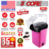 5 Core Hot Air Popcorn Popper Machine 1200W Electric Popcorn Kernel Corn Maker Bpa Free, 95% Popping Rate, 2 Minutes Fast, No Oil-Healthy Snack for Kids Adults, Home, Party, Gift POP