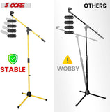 5 Core Mic Stand Collapsible Height Adjustable Up to 6ft Metal Microphone Tripod Stands w Boom Arm Para Microfono for Singing Karaoke Speech Stage Recording - MS 080 YLW