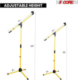 5 Core Mic Stand Collapsible Height Adjustable Up to 6ft Metal Microphone Tripod Stands w Boom Arm Para Microfono for Singing Karaoke Speech Stage Recording - MS 080 YLW