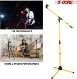 5 Core Mic Stand Collapsible Height Adjustable Up to 6ft Metal Microphone Tripod Stands w Boom Arm Para Microfono for Singing Karaoke Speech Stage Recording - MS 080 YLW