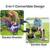 Garden Kneeler and Seat Stool Garden Folding Bench with 2 Tool Pouches & EVA Foam Kneeling Pad,  Brown/Purple/Green