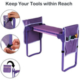 Garden Kneeler and Seat Stool Garden Folding Bench with 2 Tool Pouches & EVA Foam Kneeling Pad,  Brown/Purple/Green