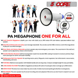 5 Core Megaphone Speaker Portable • 20W Bullhorn w Siren • Adjustable Volume Bull Horn • 300 Meter Range • Battery Operated Handheld Mega Phone for Coaches Safety Drill- 20R-USB WoB