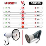 5 Core Megaphone Speaker Portable • 20W Bullhorn w Siren • Adjustable Volume Bull Horn • 300 Meter Range • Battery Operated Handheld Mega Phone for Coaches Safety Drill- 20R-USB WoB