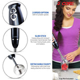 5 Core Handheld Blender, Electric Hand Blender 8-Speed 500W, Immersion Hand Held Blender Stick with Food Grade Stainless Steel Blades for Perfect Smoothies, Puree Baby Food & Soup - HB 1510 BLK/RED