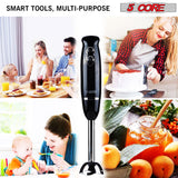 5 Core Handheld Blender, Electric Hand Blender 8-Speed 500W, Immersion Hand Held Blender Stick with Food Grade Stainless Steel Blades for Perfect Smoothies, Puree Baby Food & Soup - HB 1510 BLK/RED