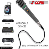 5 Core Microphone Premium Handheld Wired Unidirectional Vocal Dynamic Cardioid Mic with Detachable 10ft XLR Cable, Clip, Mesh Grille & ON/Off Switch Suited for Speakers, Mixers, Karaoke Singing- 308P