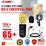 5 CORE XLR Microphone Condenser Mic w/Microphone ARM for Computer Gaming, Podcast, Tripod Stand Kit for Streaming, Recording, Vocals, Voice, Cardioids Studio Microphone RM 7 BG