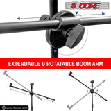 5 Core Microphone Stand Boom w Tripod Base Foldable Adjustable Height Up to 86 Inches 360 Degree Rotating W Dual Mic Holder & Golden Mic Screw Singing Speech Stage Outdoor Black MS DBL