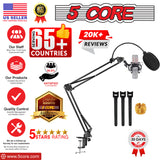 5 Core Microphone Arm Stand, Upgraded Adjustable Suspension Boom Scissor Arm Mic Stand 32 inch with Pop Filter, 3/8" to 5/8" Adapter, Mic Clip Shock Mount, Cable Ties for All Microphones - ARM SET 16