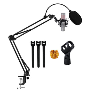 5 Core Microphone Arm Stand, Upgraded Adjustable Suspension Boom Scissor Arm Mic Stand 32 inch with Pop Filter, 3/8" to 5/8" Adapter, Mic Clip Shock Mount, Cable Ties for All Microphones - ARM SET 16