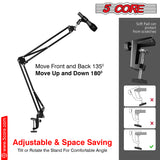 5 Core Microphone Arm Stand, Upgraded Adjustable Suspension Boom Scissor Arm Mic Stand 32 inch with Pop Filter, 3/8" to 5/8" Adapter, Mic Clip Shock Mount, Cable Ties for All Microphones - ARM SET 16