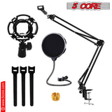 5 Core Microphone Arm Stand, Upgraded Adjustable Suspension Boom Scissor Arm Mic Stand 32 inch with Pop Filter, 3/8" to 5/8" Adapter, Mic Clip Shock Mount, Cable Ties for All Microphones - ARM SET 16