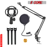 5 Core Microphone Arm Stand, Upgraded Adjustable Suspension Boom Scissor Arm Mic Stand 32 inch with Pop Filter, 3/8" to 5/8" Adapter, Mic Clip Shock Mount, Cable Ties for All Microphones - ARM SET 16