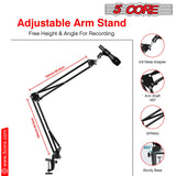 5 Core Microphone Arm Stand, Upgraded Adjustable Suspension Boom Scissor Arm Mic Stand 32 inch with Pop Filter, 3/8" to 5/8" Adapter, Mic Clip Shock Mount, Cable Ties for All Microphones - ARM SET 16