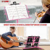 5 Core Music Stand, 2 in 1 Dual-Use Adjustable Folding Sheet Stand Pink/Metal Build Portable Sheet Holder/Carrying Bag, Music Clip and Stand Light Included - MUS FLD PNK