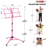 5 Core Music Stand, 2 in 1 Dual-Use Adjustable Folding Sheet Stand Pink/Metal Build Portable Sheet Holder/Carrying Bag, Music Clip and Stand Light Included - MUS FLD PNK