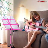 5 Core Music Stand, 2 in 1 Dual-Use Adjustable Folding Sheet Stand Pink/Metal Build Portable Sheet Holder/Carrying Bag, Music Clip and Stand Light Included - MUS FLD PNK