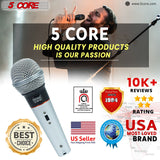 5 CORE Microphone Dynamic Vocal Handheld Mic Cardioid Unidirectional Microfono w On Off Switch + XLR Audio Cable for Singing Karaoke Public Speaking & Parties - PM 305