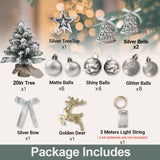 22in Mini Christmas Tree with Light Artificial Small Tabletop Christmas Decoration with Flocked Snow, Exquisite Decor & Xmas Ornaments for Table Top for Home & Office, Silver