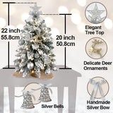 22in Mini Christmas Tree with Light Artificial Small Tabletop Christmas Decoration with Flocked Snow, Exquisite Decor & Xmas Ornaments for Table Top for Home & Office, Silver