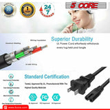 5 Core AC Power Cord 6 Ft • 2 Prong US Male to Female Extension Adapter • 16AWG/2C 125V 13A 1/2/5 Pc - PP 1001