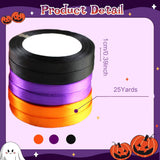 3 Rolls 25 Yards Halloween Gift Wrapping Ribbons, Bow Wrapping Ribbons, Purple, Black And Orange Halloween Party Decoration Ribbons, Suitable For Halloween Party Decoration Gift Wrapping