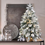 22in Mini Christmas Tree with Light Artificial Small Tabletop Christmas Decoration with Flocked Snow, Exquisite Decor & Xmas Ornaments for Table Top for Home & Office, Silver