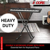 5 CORE Piano Keyboard Stand Double X Style Heavy Duty Adjustable Digital Electric Piano Riser Durable & Sturdy Music Synthesizer Holder Stands For Upto 88 Keys w Secure Locking Strap - KS 2X GEAR