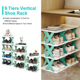 9Tier Narrow Entryway Shoe Rack Plastic Vertical Shoe Organizer Space Saving Free Standing Shoes Storage Shelf Closet Hallway