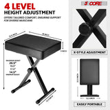 5 CORE Keyboard Bench X Style Piano Stool Thick Padded Max 20.5 inch Height Adjustable Keyboards Chair Black KBBBLKHD