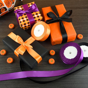 3 Rolls 25 Yards Halloween Gift Wrapping Ribbons, Bow Wrapping Ribbons, Purple, Black And Orange Halloween Party Decoration Ribbons, Suitable For Halloween Party Decoration Gift Wrapping