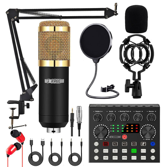 5 CORE Condenser Microphone Bundle, Podcast Equipment Bundle w/Mixer, Mic Arm Stand, Shock Mount, Pop Filter & Headphone for Vocal Studio Recording Broadcasting YouTube Live Streaming - RM 8 BG