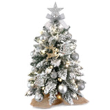 22in Mini Christmas Tree with Light Artificial Small Tabletop Woodland Christmas Decoration with Flocked Snow;  Exquisite Decor & Xmas Ornaments for Table Top for Home & Office