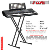 5 CORE Piano Keyboard Stand Double X Style Heavy Duty Adjustable Digital Electric Piano Riser Durable & Sturdy Music Synthesizer Holder Stands For Upto 88 Keys w Secure Locking Strap - KS 2X GEAR