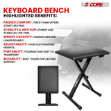 5 CORE Keyboard Bench Pair X Style Piano Stool Thick Padded 12 to 18.5 inch Adjustable Keyboards Chair Black