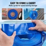 VEVOR Backwash Hose, 2 in x 50 ft, Heavy-Duty PVC Flat Pool Discharge Hose with Clamps, Weather and Burst Resistant, Compatible with Pumps, Sand Filters, for Swimming Pools Waste Water Draining, Blue