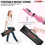 5 Core Music Stand, 2 in 1 Dual-Use Adjustable Folding Sheet Stand Pink/Metal Build Portable Sheet Holder/Carrying Bag, Music Clip and Stand Light Included - MUS FLD PNK