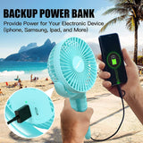 Portable Stroller Fan, Use As Power Bank, 65H 12000mAh Battery Operated Fan Flexible Tripod Baby Car Seat Fan with Timming, Personal Mini Handheld/Desk/Small Clip On Fans For Stroller (Baby blue)