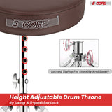 5 CORE Drum Throne Padded Guitar Stool Height Adjustable Music Chair Seat Universal for Adults & Kids with Anti Slip Rubber Feet DS CH BR