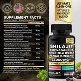 Shilajit Pure Himalayan 9000MG, Ashwagandha 2000MG, Rhodiola Rosea 1000MG, Panax Ginseng 1500MG, Turmeric 500MG, Ginkgo Biloba 500MG, Stinging Nettle 250MG, Cordyceps Mushroom 500MG (60 Caps) | 60 particle