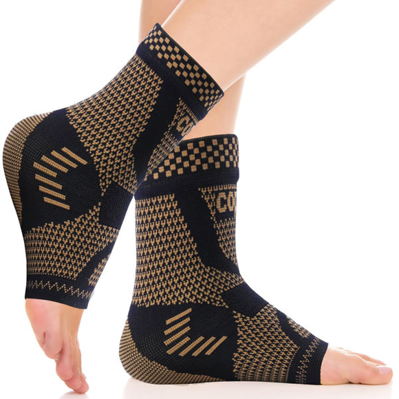 COPPER Ankle Brace Socks for Sprained Ankle Compression Sleeve - Plantar Fasciitis Relief Brace, Foot Support for Women & Men - Tendonitis & Arthritis Foot Sleeve, Stabilizing Ankle Wrap