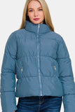 Zenana Zip Up Turtleneck Puffer Jacket with Pockets