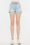 Kancan High Rise Repaired Mom Denim Shorts